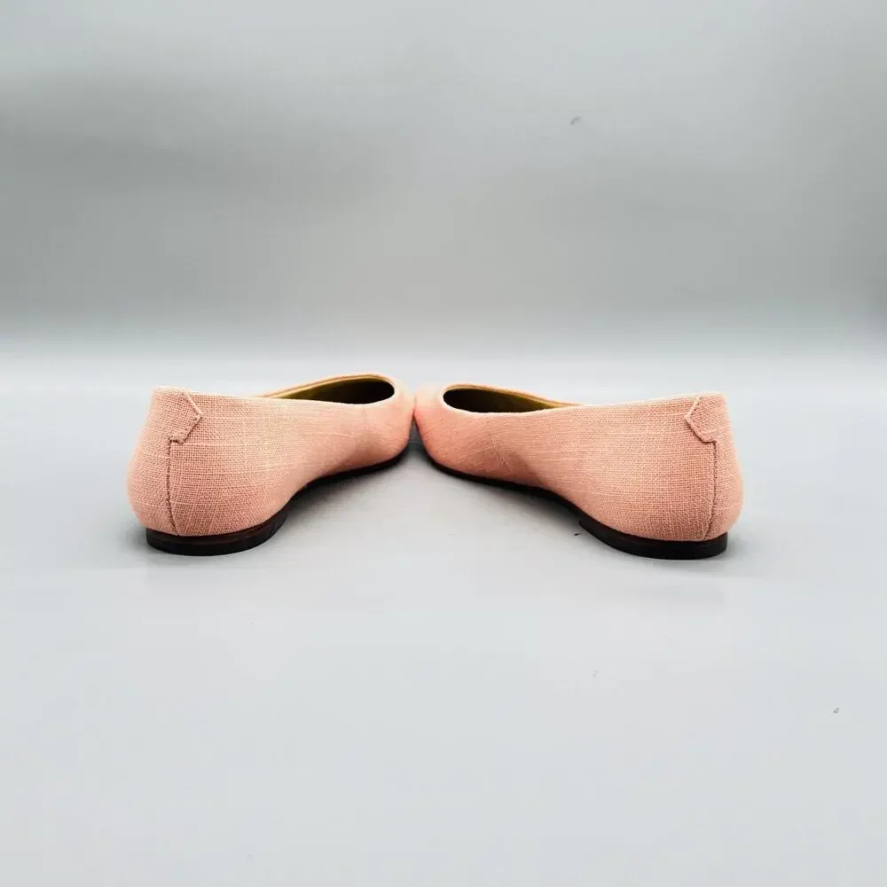J McLaughlin Shoes Womens 8 Pink Linen Ballet Flats Pointed Toe Slip On Casual